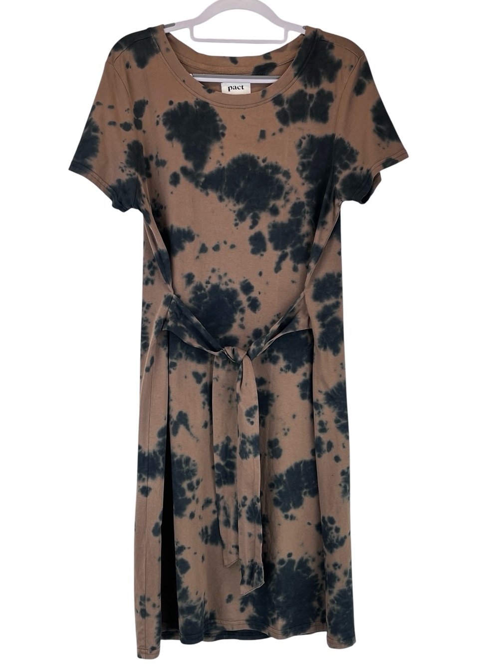 Pact 100% Organic Cotton Tie-Dye T-shirt Dress with Tie Waist Brown Black Sz M - Picture 5 of 12